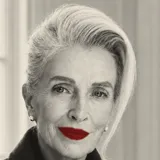 AI image of Maureen Pike, a fictional character, head and shoulders in black and white